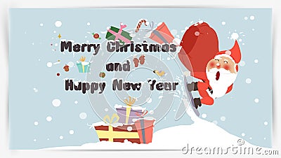 Santa Claus enjoying ski winter in the snow,gift box merry christmas and happy new year,happy greeting card,merry christmas,vecto Stock Photo