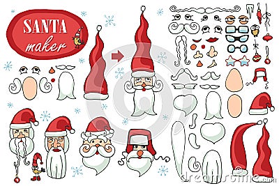 Santa Claus face maker.Constructor image set Vector Illustration