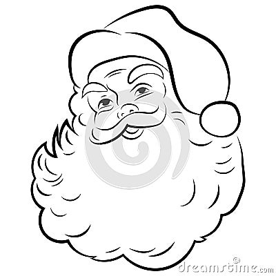 Santa Claus face. Portrait of Santa. Black white christmas pattern. Sketch the head of Santa Claus. Tattoo. Vector Illustration