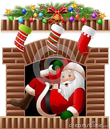 Santa Claus in the fireplace Vector Illustration