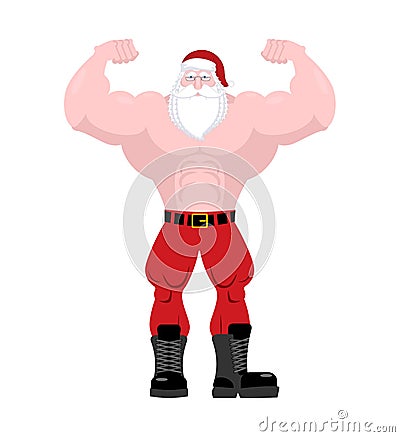 Santa Claus Fitness. Powerful old man with big muscles. strong C Vector Illustration