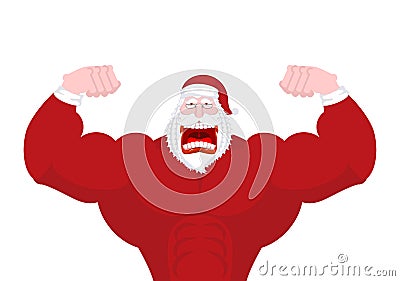 Santa Claus Fitness. Powerful old man with big muscles. strong C Vector Illustration