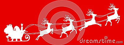 Santa Claus flyin on Christmas sleigh silhouette on red background â€“ vector Vector Illustration