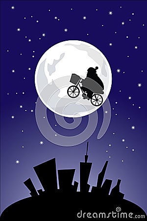 Santa Claus flying bicycle Vector Illustration