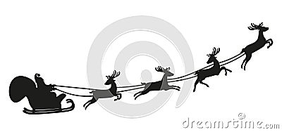 Santa Claus flying with deer. Silhouette Cartoon Illustration