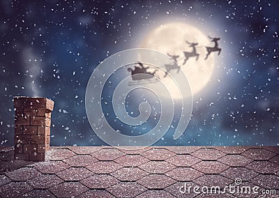 Santa Claus flying in his sleigh Stock Photo