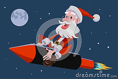 Santa claus flying on fireworks Stock Photo