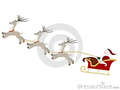 Santa Claus with gift bag and reindeer sled Christmas Vector Illustration