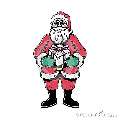 SANTA CLAUS WITH GIFT BOX Vector Illustration