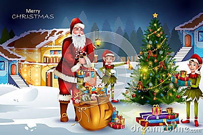 Santa Claus with gift for Merry Christmas holiday celebration Vector Illustration