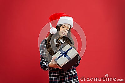 Santa claus gift. Shopping for presents. Small child enjoy christmas traditions. Recieving present. Gifts delivery Stock Photo