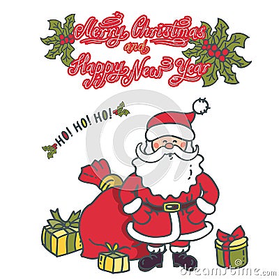 Santa Claus with gifts. Elements for Christmas and New-Year design Vector Illustration