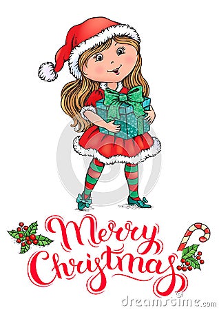 Santa Claus girl Christmas card Vector Illustration