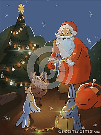 Santa claus gives gifts Stock Photo