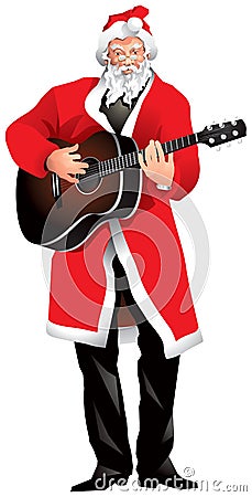 Santa Claus Guitar Player Vector Illustration