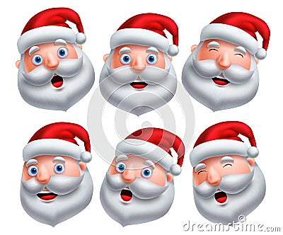 Santa claus head vector set. Santa claus emoticons with happy and funny facial expressions Vector Illustration