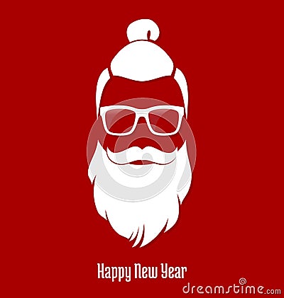 Santa Claus Hipster, Party, Greeting Card, Banner, Sticker, Hipster Style. Man Bun Hairstyle. Vector Illustration