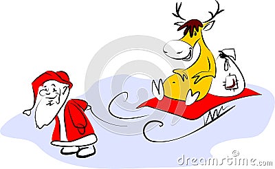 Santa Claus and his deer Vector Illustration