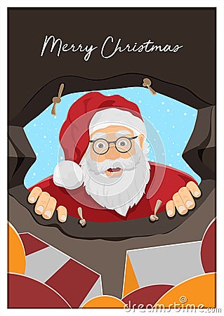 Santa Claus and his gift bag Vector Illustration