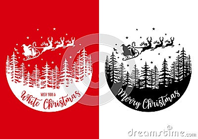 Santa Claus with his reindeer and sleight, vector Christmas card Vector Illustration
