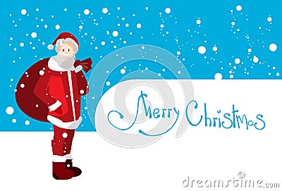Santa Claus Hold Big Present Sack Christmas Holiday Happy New Year Greeting Card Vector Illustration