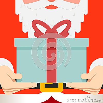 Santa Claus hold hands gift present beard belt Vector Illustration