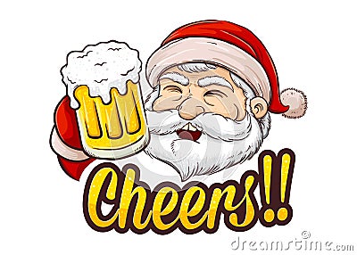 Santa Claus Holding Glass of Beer Vector Illustration