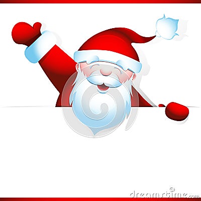 Santa Claus holds blank banner Vector Illustration