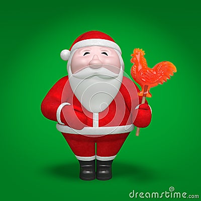 Santa Claus holds lollipop in the form of fiery rooster as Chinese symbol of 2017 year Stock Photo