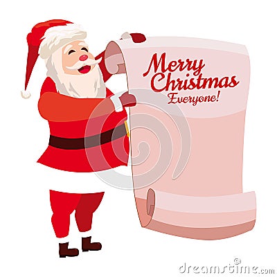 Santa Claus holds a scroll in his hands, parchment vintage Vector Illustration