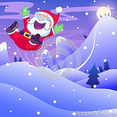 Santa Claus hopping in Christmas night Vector Illustration