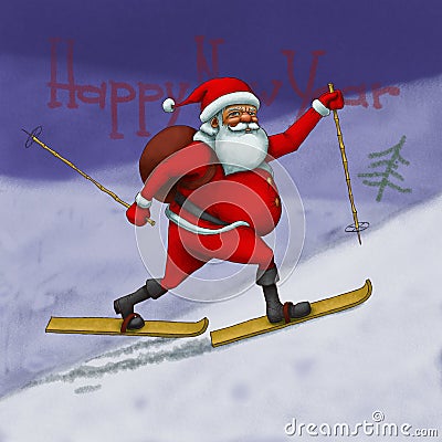 Santa Claus hurry to skiing Stock Photo
