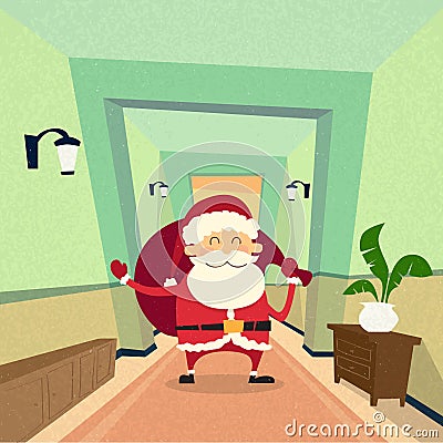 Santa Claus Indoor Home Happy New Year Vector Illustration