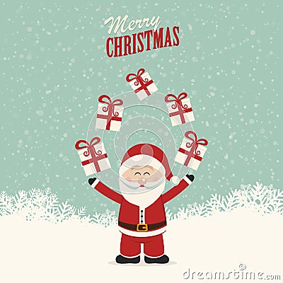 Santa claus juggle gifts Stock Photo