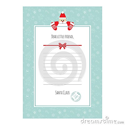 Santa Claus letter. Decorative blank template A4. Vector Illustration