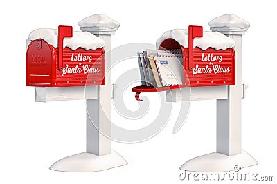 Santa Claus mailbox full of children letters isolated on white. Christmas and new year winter concept background Cartoon Illustration