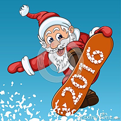 Santa Claus makes jump on the snowboard Vector Illustration