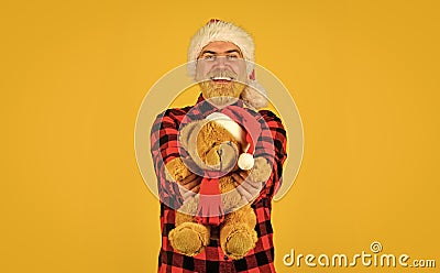 Santa Claus. Mature man with long beard. Christmas spirit. Christmas memories from childhood. Bearded man celebrate Stock Photo