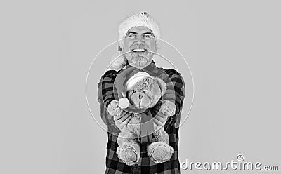 Santa Claus. Mature man with long beard. Christmas spirit. Christmas memories from childhood. Bearded man celebrate Stock Photo