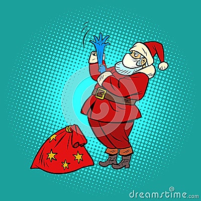 Santa Claus in a medical mask. New year and Christmas during the epidemic Vector Illustration
