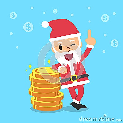 Santa claus with money coin stack Vector Illustration