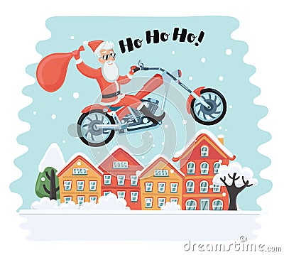 Santa Claus on motorbike Vector Illustration