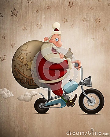 Santa Claus motorcycle delivery Stock Photo