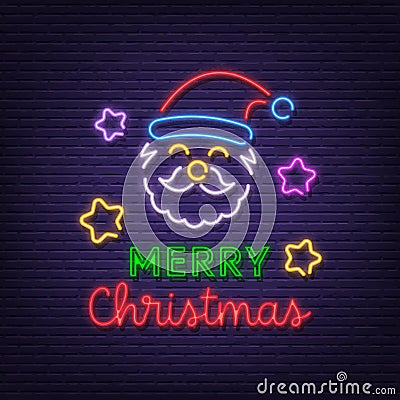 Santa claus neon signboard Vector Illustration