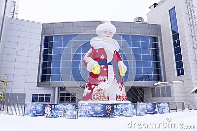 Santa Claus in the New Year holidays in front of the ice Palace of sports `Diesel Arena` Editorial Stock Photo