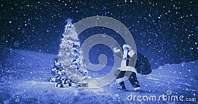 Santa Claus Night Christmas Season Snowing Concept Stock Photo