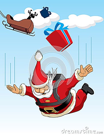 Santa Claus Parachuting Vector Illustration