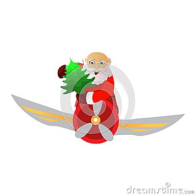 Santa claus on the plane icon. illustration Cartoon Illustration