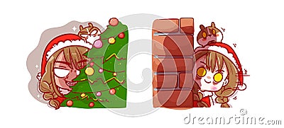 Santa Claus playing peekaboo isolated on Merry Christmas background with characters design Vector Illustration