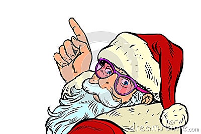 Santa Claus is pointing merry Christmas and happy new year Vector Illustration